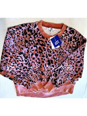 JoyLab Cropped French Terry Acid Wash Leopard Print Sweatshirt Size Medium